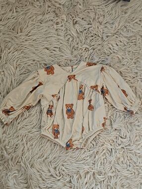Larkspur Teddy-Print Long Sleeve Baby Bamboo Bubble Romper